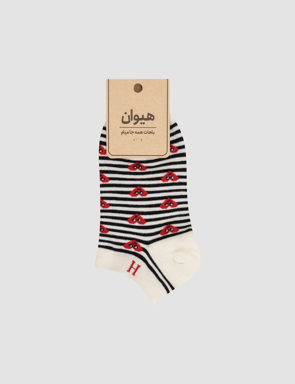 جوراب-زنانه-مچی-راه-راه-قلب-آدمکی جوراب زنانه مچی راه راه قلب آدمکی - تصویر 1